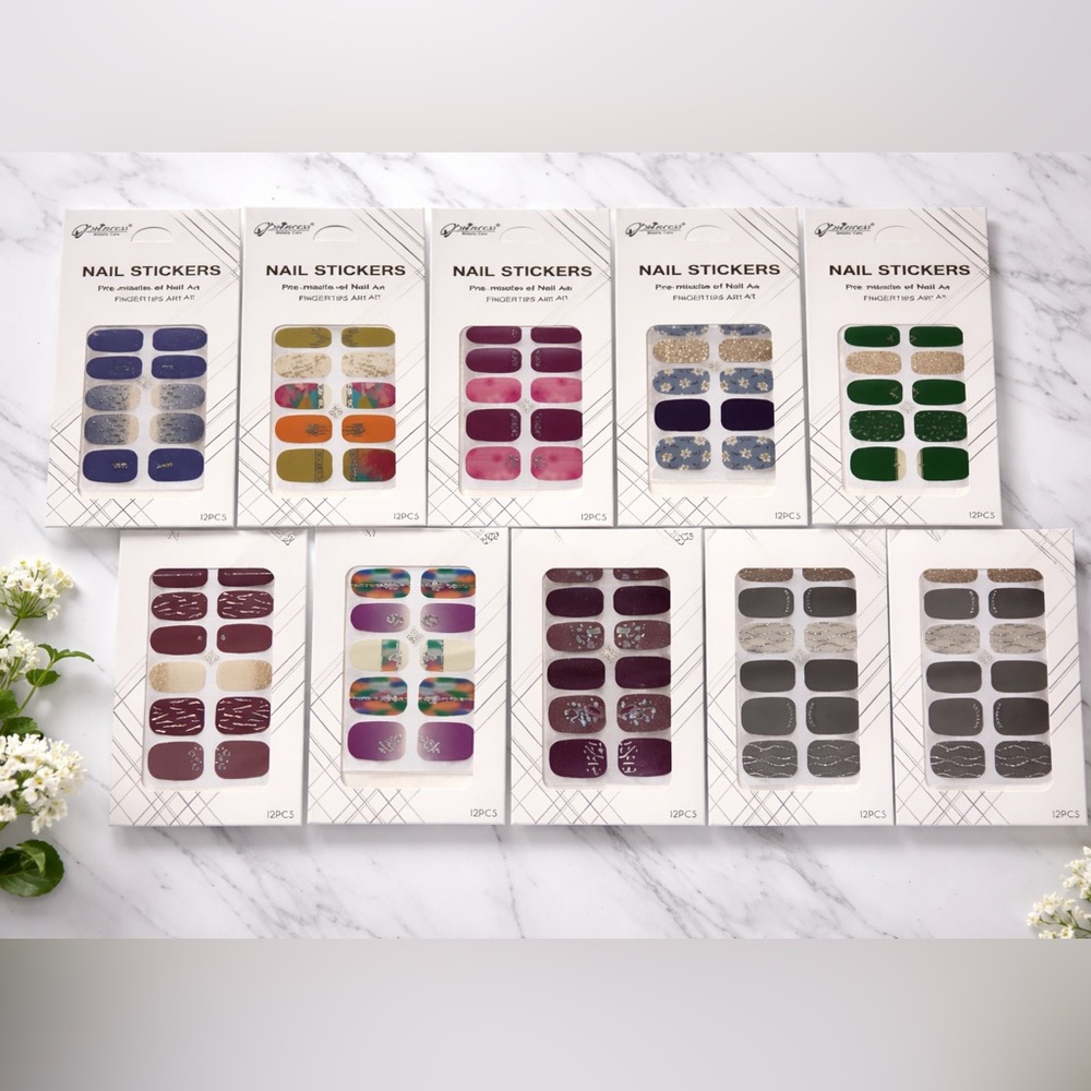 Nail Sticker Bundle Lot 10 Sets Press On Nail Wraps Mixed Designs Glitter NWT